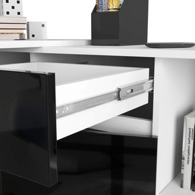 Rohový psací stůl B-17 s komodou bílý/černý lesk