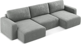 Sivá ženilková rozkladacia/s úložným priestorom rohová pohovka (do tvaru "U") Kona – Makamii