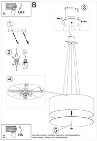 Závesné svietidlo Otto, 1x čierne textilné tienidlo, (biele sklo), (fi 70 cm)