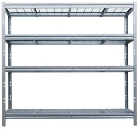 Kovový regál BULLRACK RIVET, 200x210x60 cm, 4x sieťová drôtená polica, 600 kg na policu, zinok