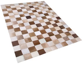Kožený koberec 160 x 230 cm hnedá/béžová SOLMAZ Beliani
