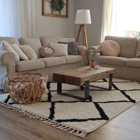 Koberec BERBER CROSS, biely, strapce, Maroko Shaggy