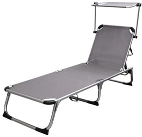Záhradné ležadlo so slnečníkom sivé