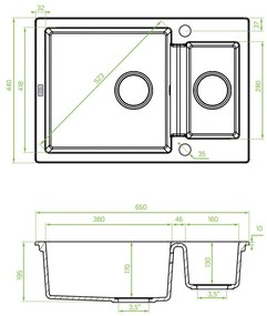 Laveo Celia, 1,5-komorový granitový drez 650x440x195 mm, béžová, LAV-SBC_430T
