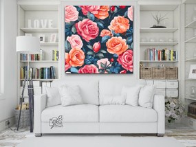 Gario Diamantové maľovanie Kvetinové pozadie Ruže Rozmery: 50 x 50 cm, Rámovanie: Iba zrolované plátno, Diamanty: Štvorcové