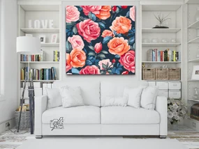 Gario Diamantové maľovanie Kvetinové pozadie Ruže Rozmery: 80 x 80 cm, Rámovanie: S vnútorným rámom, Diamanty: Štvorcové
