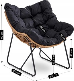 Záhradná relaxačná stolička na terasu, do záhrady, do obývačky, čierna, FIN