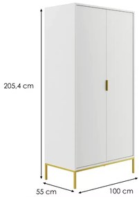 Šatní skříň Austin 100 cm bílá/zlatá