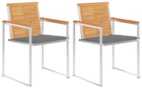 Záhradné stoličky s podložkami 2 ks masívne teakové drevo a oceľ