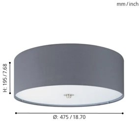 Eglo 55277 - Stropné svietidlo PASTERI 3xE27/25W/230V pr. 47,5 cm sivá