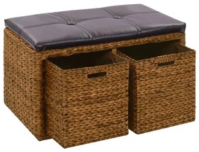 vidaXL Lavica s 2 košíkmi z morskej trávy 71x40x42 cm hnedá