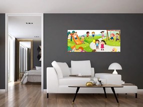 Obraz detských radovánok na pieskovisku (120x50 cm)