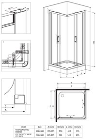 Deante Funkia, štvorcový sprchový kút 90x90 cm, výška 185cm, 5mm číre sklo, chrómový profil, KYC_041K