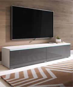 TV skrinka LED 140 cm závesná alebo stojaca biela/sivá lesklá Lowboard D