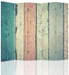 Ozdobný paraván Dřevěná prkna - 180x170 cm, päťdielny, klasický paraván