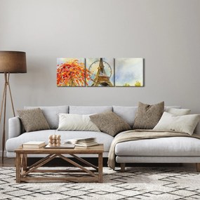 Maľovaný obraz Eiffelovej veže (s hodinami) (90x30 cm)