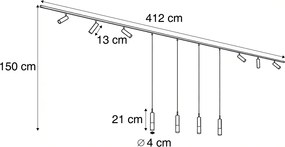 Moderný koľajnicový systém čierny so 6 reflektormi a 4 závesnými svietidlami tmavý bronz 1-fázový - Slimline Uzzy Loyce