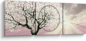 Ružový obraz stromu (s hodinami) (90x30 cm)