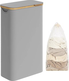Kôš na prádlo s viečkom, úzky kontajner na prádlo 65 L, 42 x 22,5 x 70,5 cm, holubia šedá