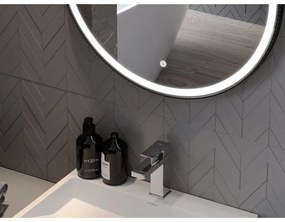 Mexen Reni, LED kúpeľňové zrkadlo s podsvietením 80x80 cm, 6000K, čierny rám, ochrana proti zahmlievaniu, 9812-080-080-611-70