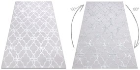 Moderný MEFE koberec   8504  Ďatelina  , Kvetiny - Štrukturálny,  dve vrstvy  rúna sivá / biela