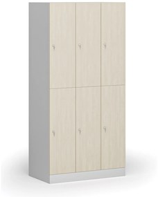 Šatníková skrinka s úložnými boxmi, 6 boxov, 1850 x 900 x 500 mm, cylindrický zámok, laminované dvere, breza