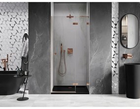 Mexen Lunar, výklopné sprchové dvere pravé 75 cm, 8mm číre sklo, medený matný profil, 834-075-000-65-00-P