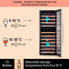 Vinamour 73 Duo, vinotéka, 192 l, 73 fliaš, 5-18°C, 2 zóny, dotykové ovládanie