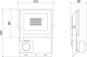 Mexen Luxpro+ LED reflektor s pohybovým senzorom, 20W, neutrálna - 4000K, 2200 lm, čierna - L236-020-40-70