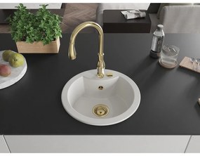 Mexen Diego, 1-komorový granitový drez 488x488x167 mm a drezová batéria Savita, biela, 6512-20-672601-50