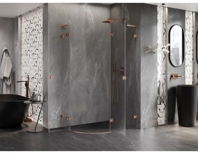 Mexen Lunar, L pravý polkruhový sprchový kút 90 x 80 cm, 8mm číre sklo, profil medená matná, 833L-090P-080L-65-00