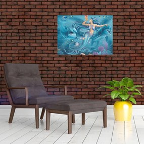 Obraz - Morská víla s delfínmi (70x50 cm)