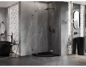Mexen Lunar, päťuholníkový sprchový kút naklápací vpravo 80 x 80 cm, 8mm číre sklo, profil grafit brúsený, 831-080P-080L-66-00-P