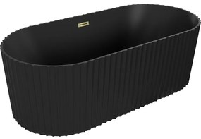 Mexen Paola, voľne stojaca vaňa, drážkovaná, 170 x 80 cm, čierna matná, zlatý lesklý prepad, 52721708071-50
