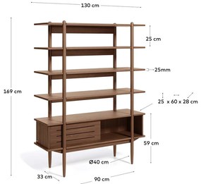 Knižnica v dekore orechového dreva Kave Home Carolin, 130 x 169 cm
