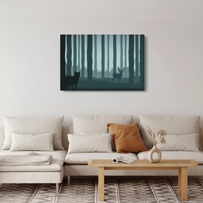 Obraz - Jeleň s vlkom v skalách (90x60 cm)