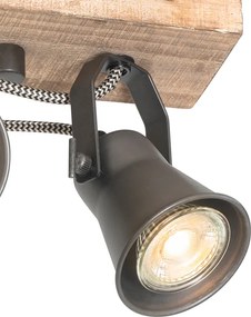 Rustikálne bodové svetlo čierne s drevom 4-žiarovkové nastaviteľné - Jelle