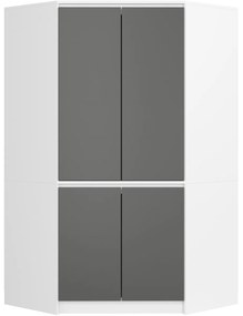 Rohová šatní skříň CLP 100 cm 4D bílá/šedá