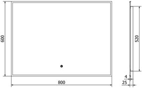 Mexen Erma, LED kúpeľňové zrkadlo s podsvietením a čiernym rámom 80x60 cm, 6000K, ochrana proti zahmlievaniu, 9814-080-060-611-70