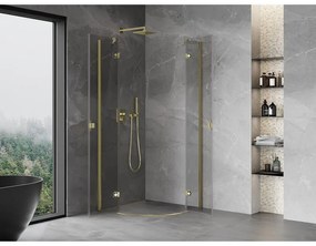 Mexen Mist, polkruhový výklopný sprchový kút 100 x 100 cm, číre sklo, zlatý lesklý profil, 8A33-100-100-50-00