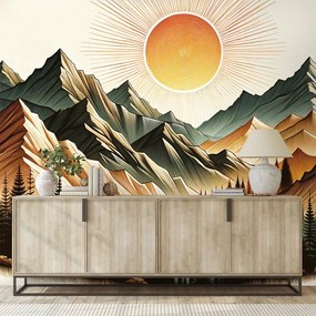 Tapeta horská krajina s vychádzajúcim slnkom