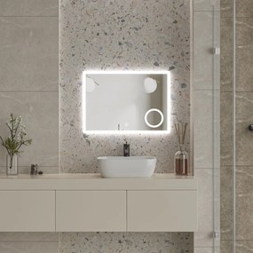 Erga Luna, LED zrkadlo 70x50cm s kozmetickým zrkadlom 3x zväčšenie, 1840 lm, 6500K, predné/zadné osvetlenie, ERG-V01-124-7050-00