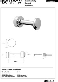 Bemeta Design OMEGA: Háčik, na tašku - 104206024