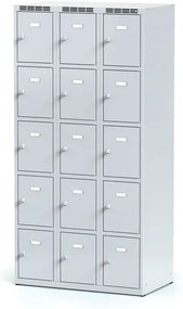 Alfa 3 Šatníková skrinka S6 s úložnými boxami, 15 boxov, 1800 x 900 x 500 mm, otočný zámok, sivé dvere