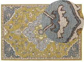 Vlnený koberec 140 x 200 cm žltá/modrá MUCUR Beliani