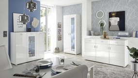 Vysoká vitrína Enrique, biely lesk