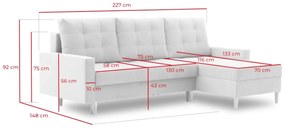 Rohová rozkladacia sedačka AVALON, 227x92x148, kronos 09, pravá