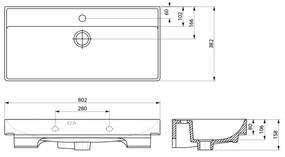 Aqualine Aqualine, PARLA keramické umývadlo 80x38cm, biela, 9980