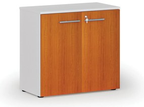 Kancelárska skriňa s dverami PRIMO WHITE, 800 x 420 x 740 mm, biela/čerešňa