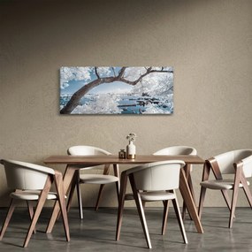 Obraz zasneženého stromu pri vode (120x50 cm)